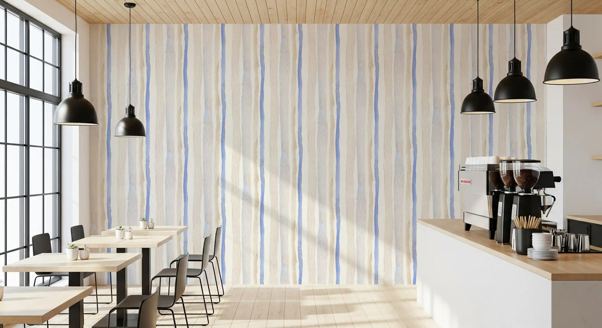 Serene Blue and Beige Watercolor Stripes Wallpaper⁠