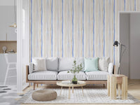 Serene Blue and Beige Watercolor Stripes Wallpaper⁠