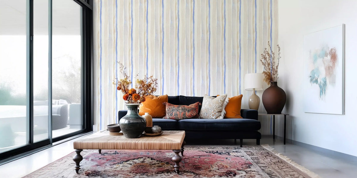 Serene Blue and Beige Watercolor Stripes Wallpaper⁠