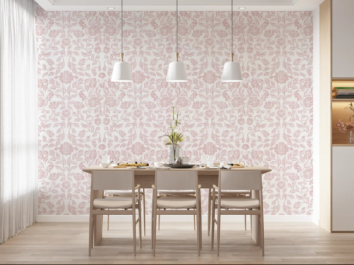 Textured Pink Damask Vine Wallpaper⁠