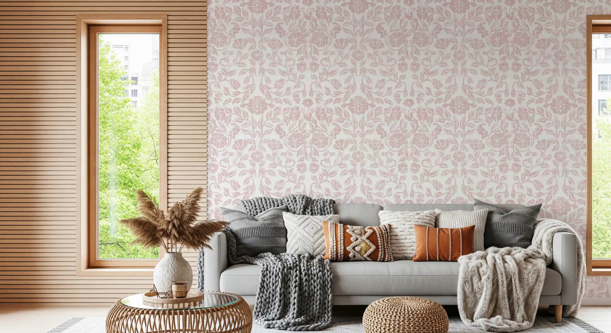 Textured Pink Damask Vine Wallpaper⁠