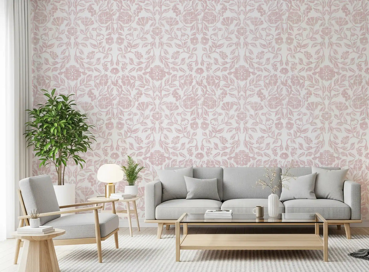 Textured Pink Damask Vine Wallpaper⁠
