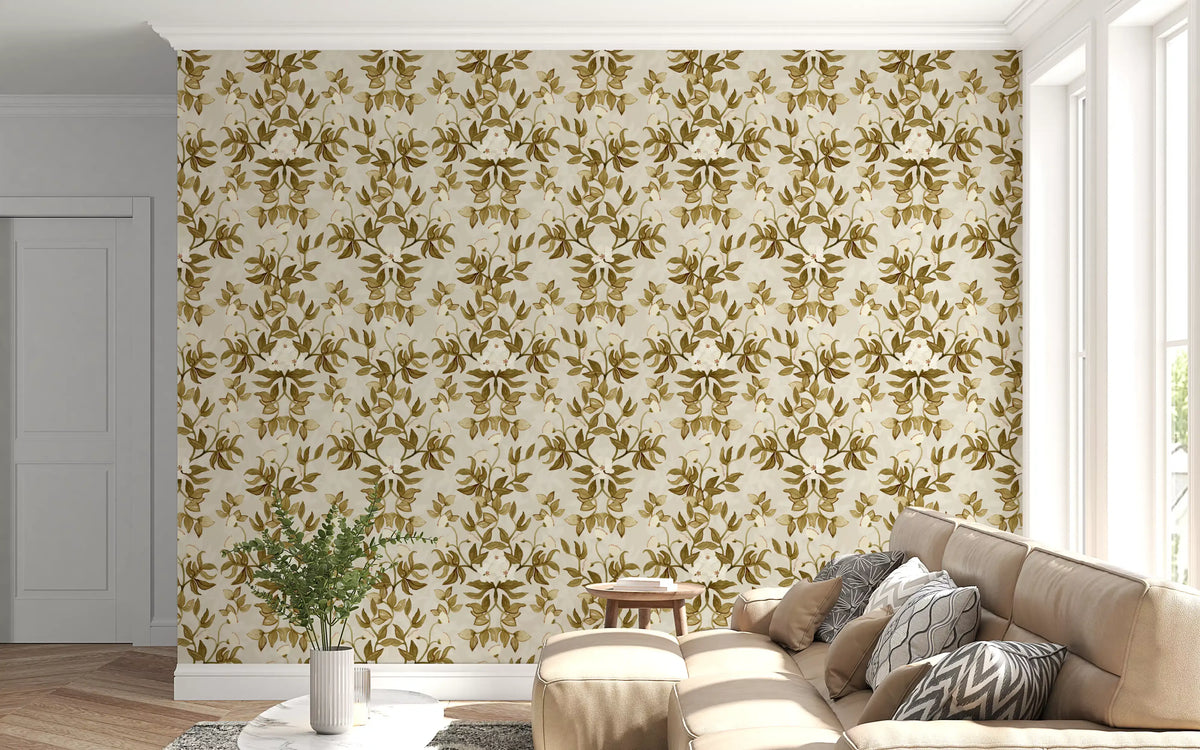 Vintage Hand-Painted Foliage Repeats Wallpaper⁠