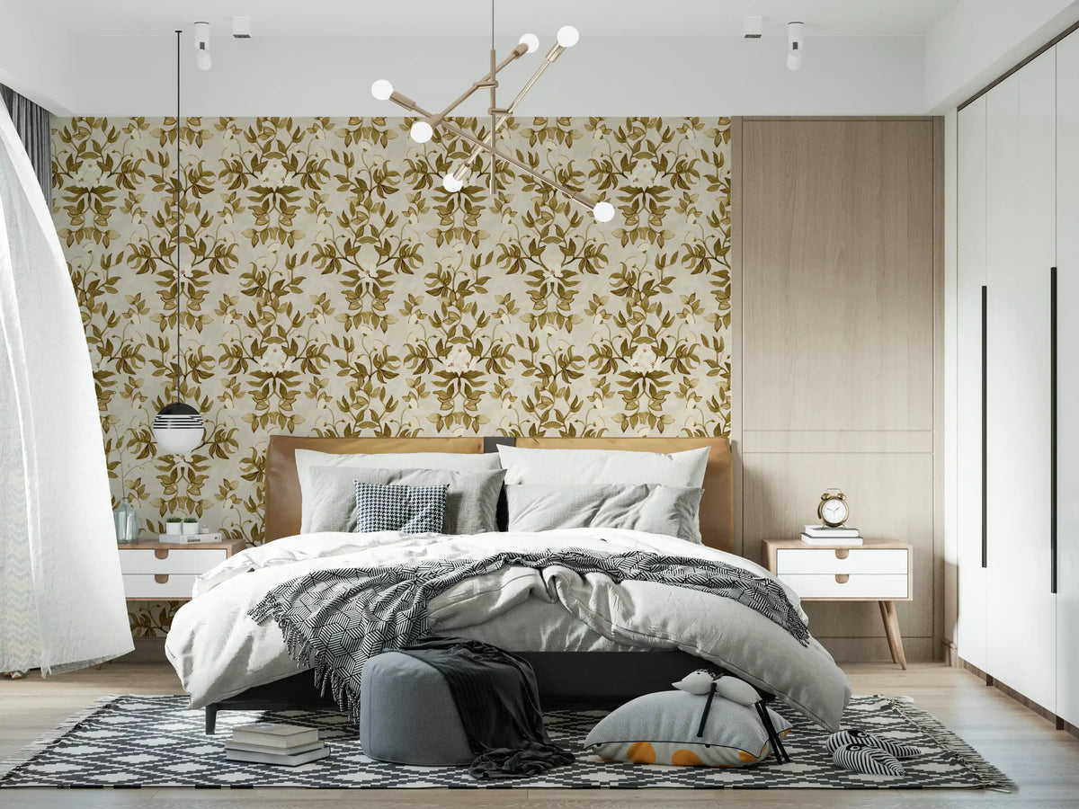 Vintage Hand-Painted Foliage Repeats Wallpaper⁠