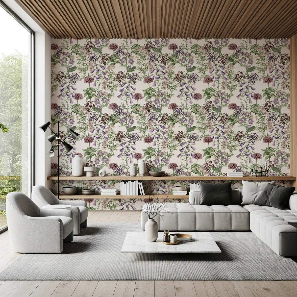 Victorian Flora Etching Pattern Wallpaper⁠
