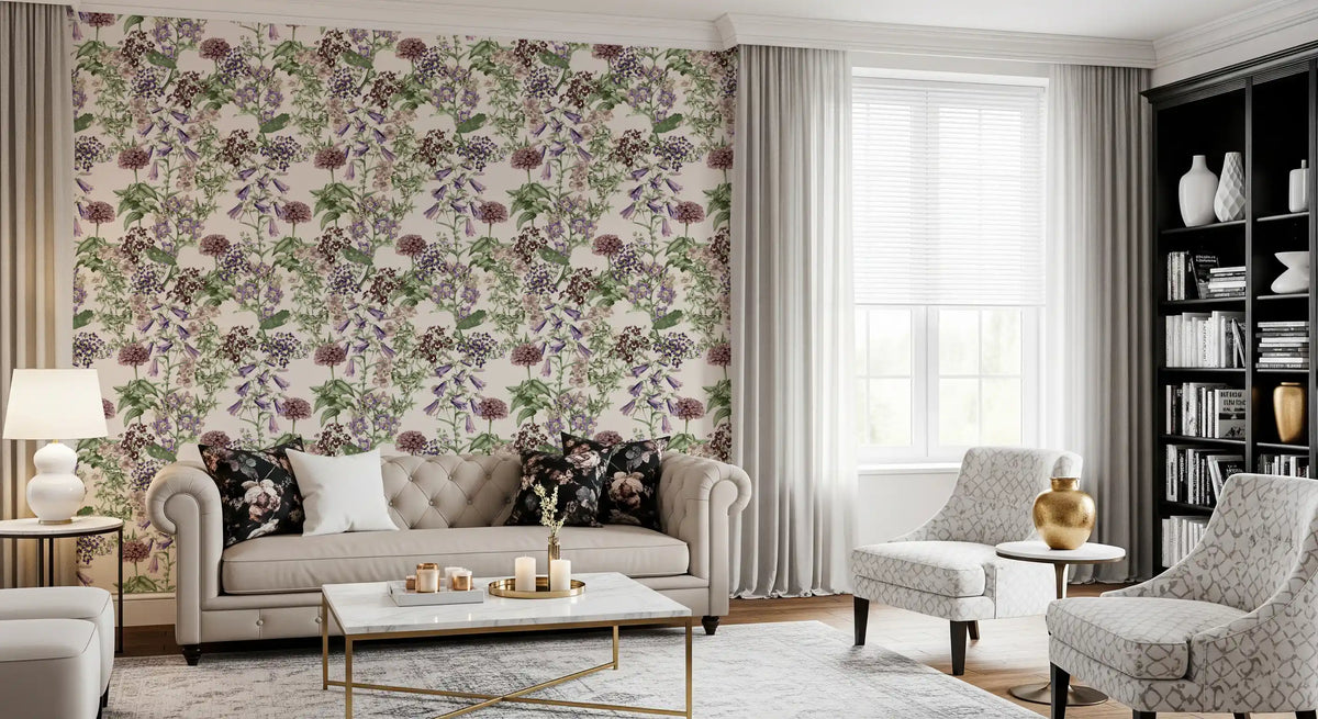 Victorian Flora Etching Pattern Wallpaper⁠