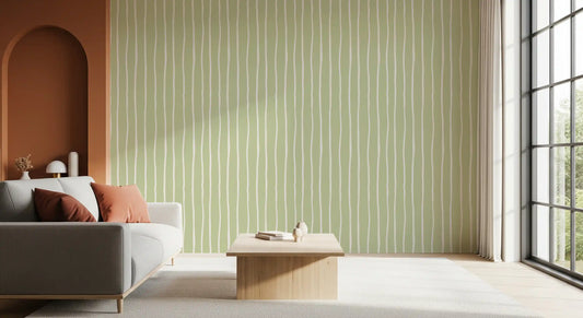 Soft Sage Hand-Drawn Vertical Stripes Wallpaper⁠