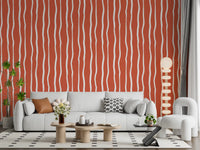 Minimalist Terracotta and White Linear Pattern Wallpaper⁠