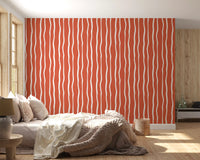 Minimalist Terracotta and White Linear Pattern Wallpaper⁠