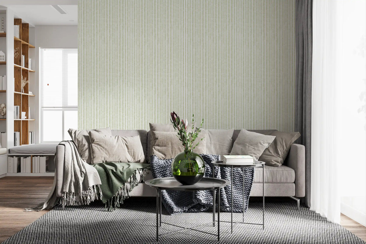 Sage Green Hand-Drawn Vertical Stripes Wallpaper⁠