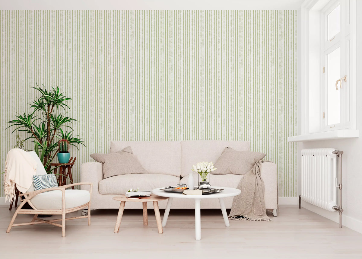 Sage Green Hand-Drawn Vertical Stripes Wallpaper⁠
