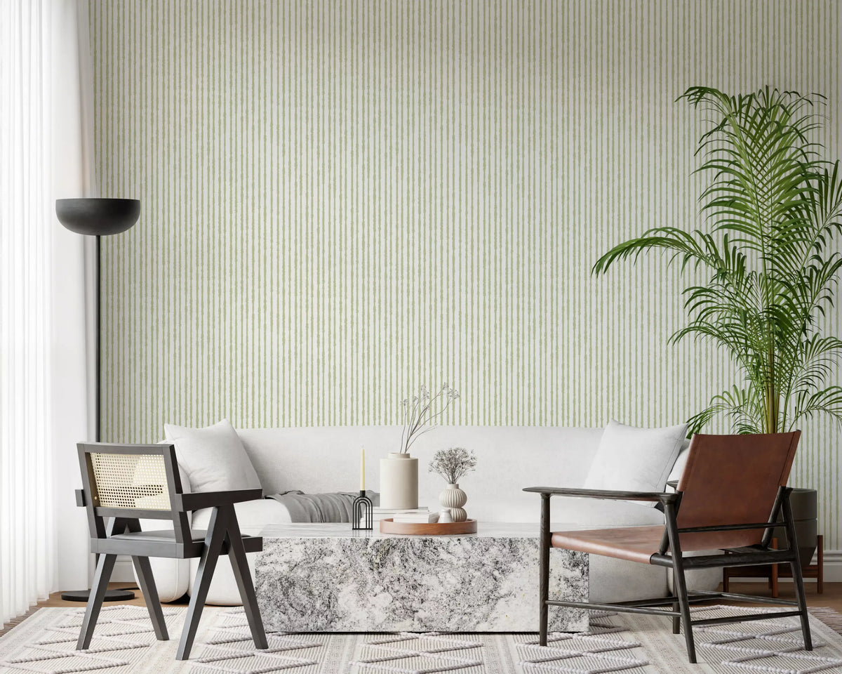 Sage Green Hand-Drawn Vertical Stripes Wallpaper⁠