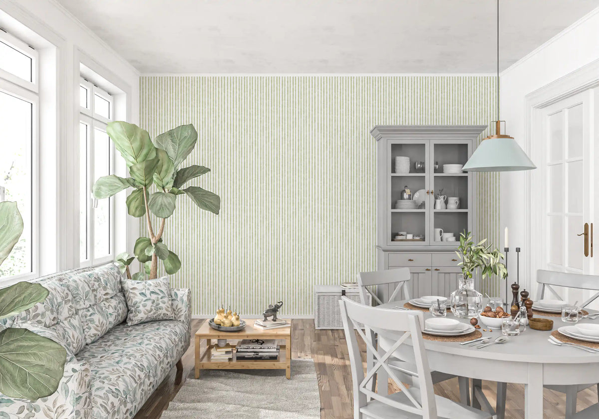 Sage Green Hand-Drawn Vertical Stripes Wallpaper⁠