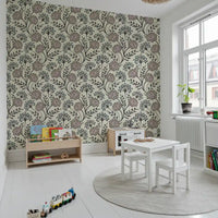 Danube Retro Vintage Floral Zinnia Cow Parsley in Charcoal Ecru Wallpaper⁠