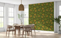 Danube Retro Vintage Floral Zinnia Cow Parsley in Yellow Moss Green Wallpaper⁠