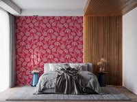 Danube Retro Vintage Floral Zinnia Cow Parsley in Viva Magenta Red Wallpaper⁠