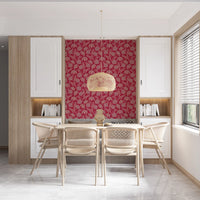 Danube Retro Vintage Floral Zinnia Cow Parsley in Viva Magenta Red Wallpaper⁠