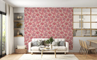 Danube Retro Vintage Floral Zinnia Cow Parsley in Viva Magenta Red Warm Sand  Wallpaper⁠