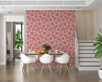 Danube Retro Vintage Floral Zinnia Cow Parsley in Viva Magenta Red Warm Sand  Wallpaper⁠