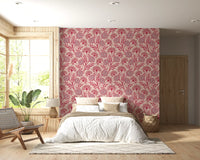Danube Retro Vintage Floral Zinnia Cow Parsley in Viva Magenta Red Warm Sand  Wallpaper⁠