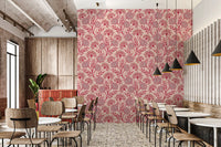Danube Retro Vintage Floral Zinnia Cow Parsley in Viva Magenta Red Warm Sand  Wallpaper⁠