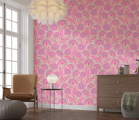 Danube Retro Vintage Floral Zinnia Cow Parsley in Pretty In Pink Wallpaper⁠