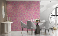 Danube Retro Vintage Floral Zinnia Cow Parsley in Pretty In Pink Wallpaper⁠