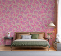 Danube Retro Vintage Floral Zinnia Cow Parsley in Pretty In Pink Wallpaper⁠