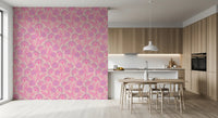 Danube Retro Vintage Floral Zinnia Cow Parsley in Pretty In Pink Wallpaper⁠