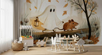 Little Ghost and Mouse Walk the Autumn Forest Wall Mural