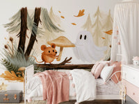 Little Ghost and Mouse in Scandinavian Forest Wall Mural