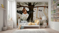 Little Ghost and Bat in Scandinavian Woodland Wall Mural