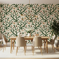 Watercolor Pine Branches with Oranges Cinnamon and Pine Cones Wallpaper⁠