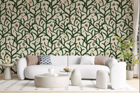Watercolor Trellis Pine Branches with Oranges Cinnamon & Pine Cones Wallpaper⁠