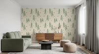 Woodland Pine Trees and Stars Winter Pattern - Green Ginger Wallpaper⁠