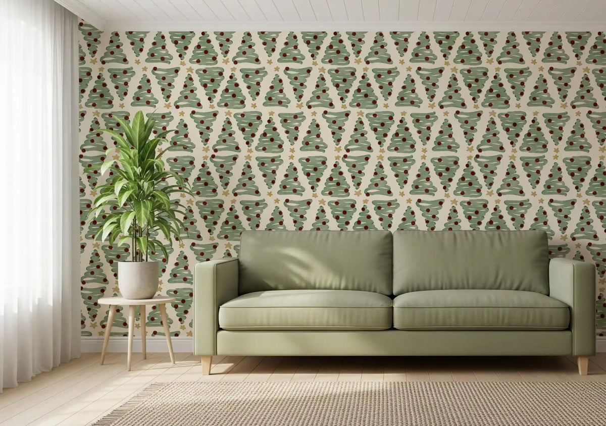 Alternating Holiday Xmas Staggered Christmas Trees Grid Wallpaper⁠
