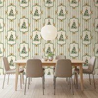 Preppy Christmas Tree Bows Ribbon Stripes - Forest Pine Green Wallpaper⁠