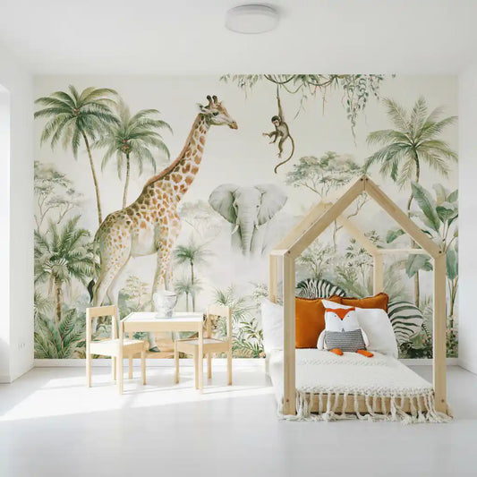 Exotic Safari Animals and Tropical Palms Wall Mural