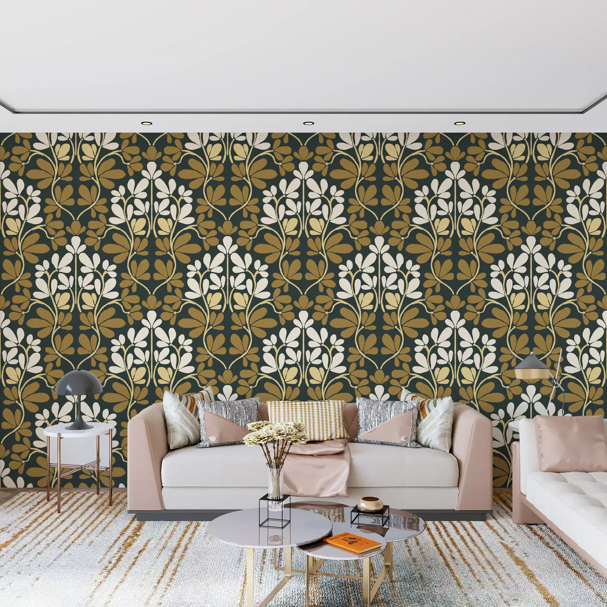 Golden Foliage Damask Wallpaper⁠