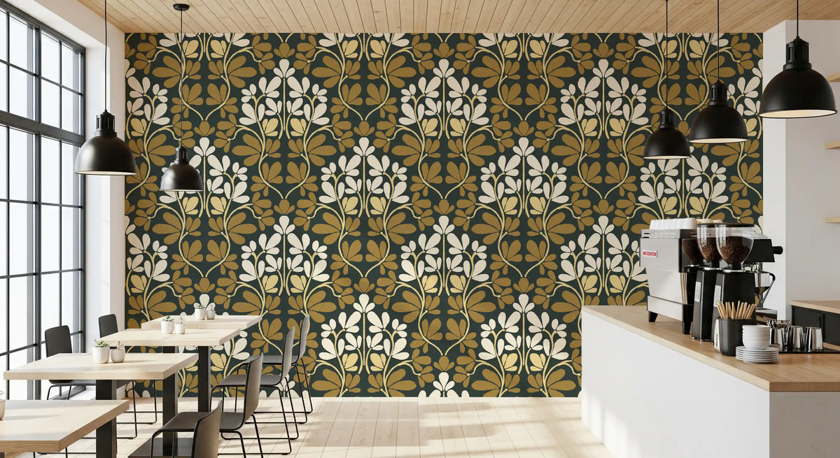 Golden Foliage Damask Wallpaper⁠