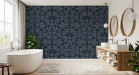 Midnight Navy Botanical Damask Wallpaper⁠