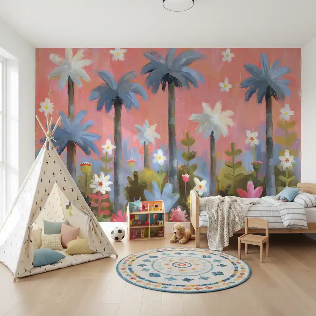 Pink Tropical Garden Oasis Wall Mural