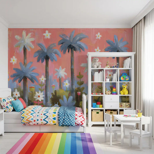 Pink Tropical Garden Oasis Wall Mural
