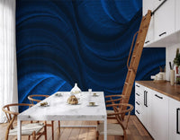 Midnight Navy Fluid Curves Wall Mural