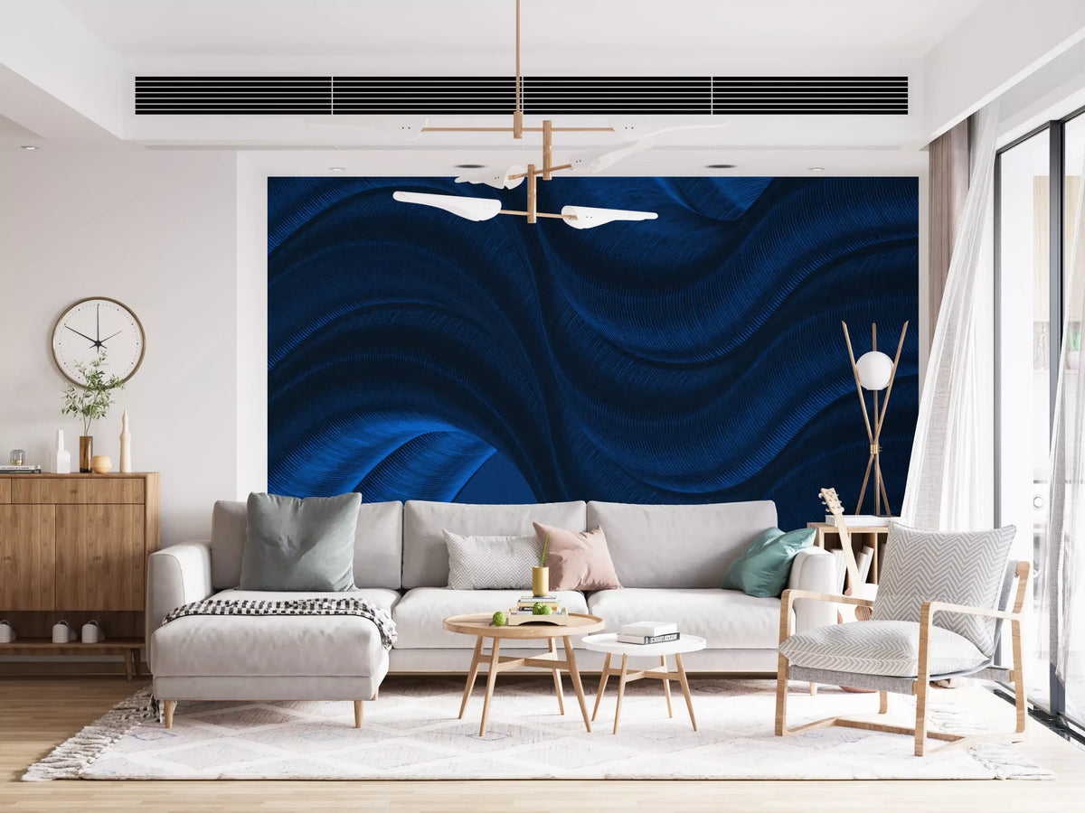 Midnight Navy Fluid Curves Wall Mural
