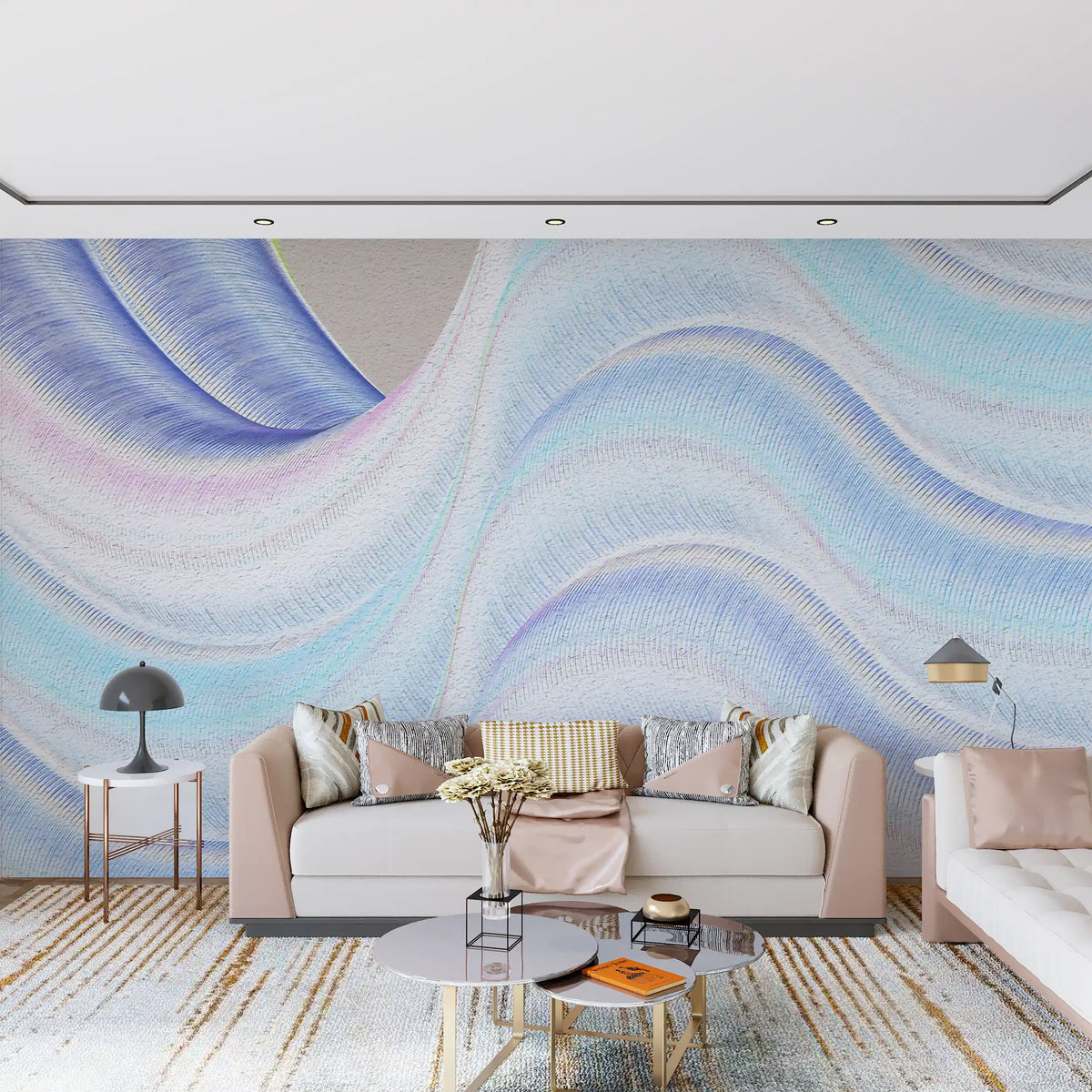 Fluid Azure Waves Wall Mural