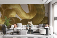 Golden Fluidity Abstract Strokes Wall Mural