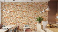 Watercolor Autumn Fruit Leaves Desaturated Soft Harvest Pattern Wallpaper⁠