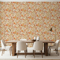Watercolor Autumn Fruit Leaves Desaturated Soft Harvest Pattern Wallpaper⁠