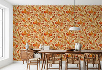 Watercolor Autumn Fruit Leaves Cream Background Harvest Pattern Wallpaper⁠